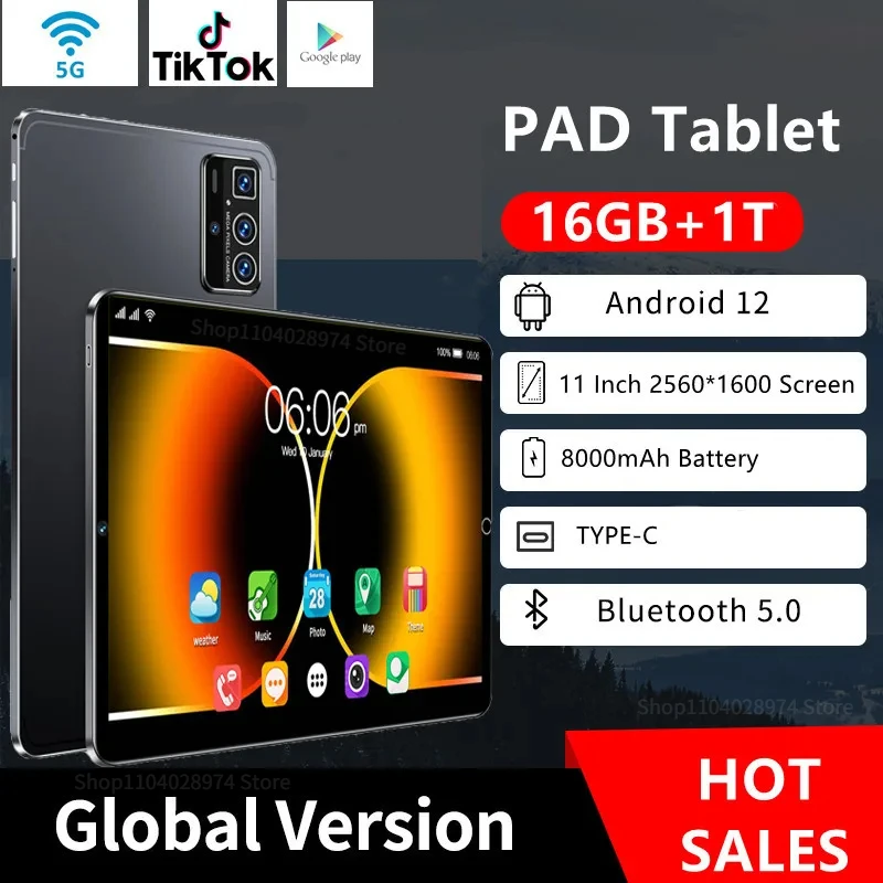 

2024 New Global Version 11 Inch Tablet Android12 16GB Ram 1T Rom Dual SIM 10 Core WPS GPS Bluetooth 5G Network GPS WPS Tablet PC