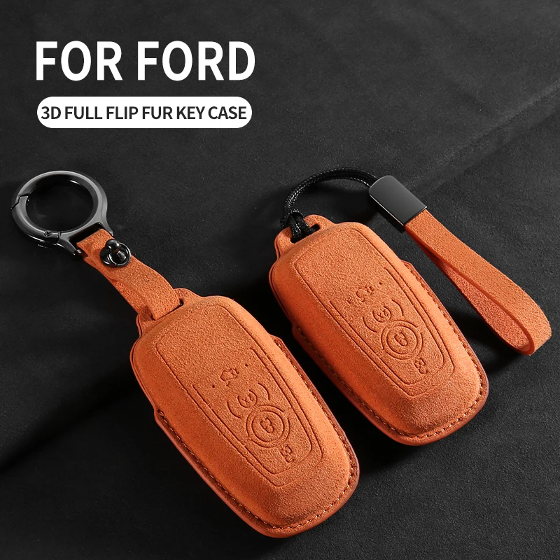 

For Ford Fusion Mustang Explorer F250 F350 EcoSport Edge S-MAX Lincoln Mondeo Leather car key case Keychain Suede Accessories