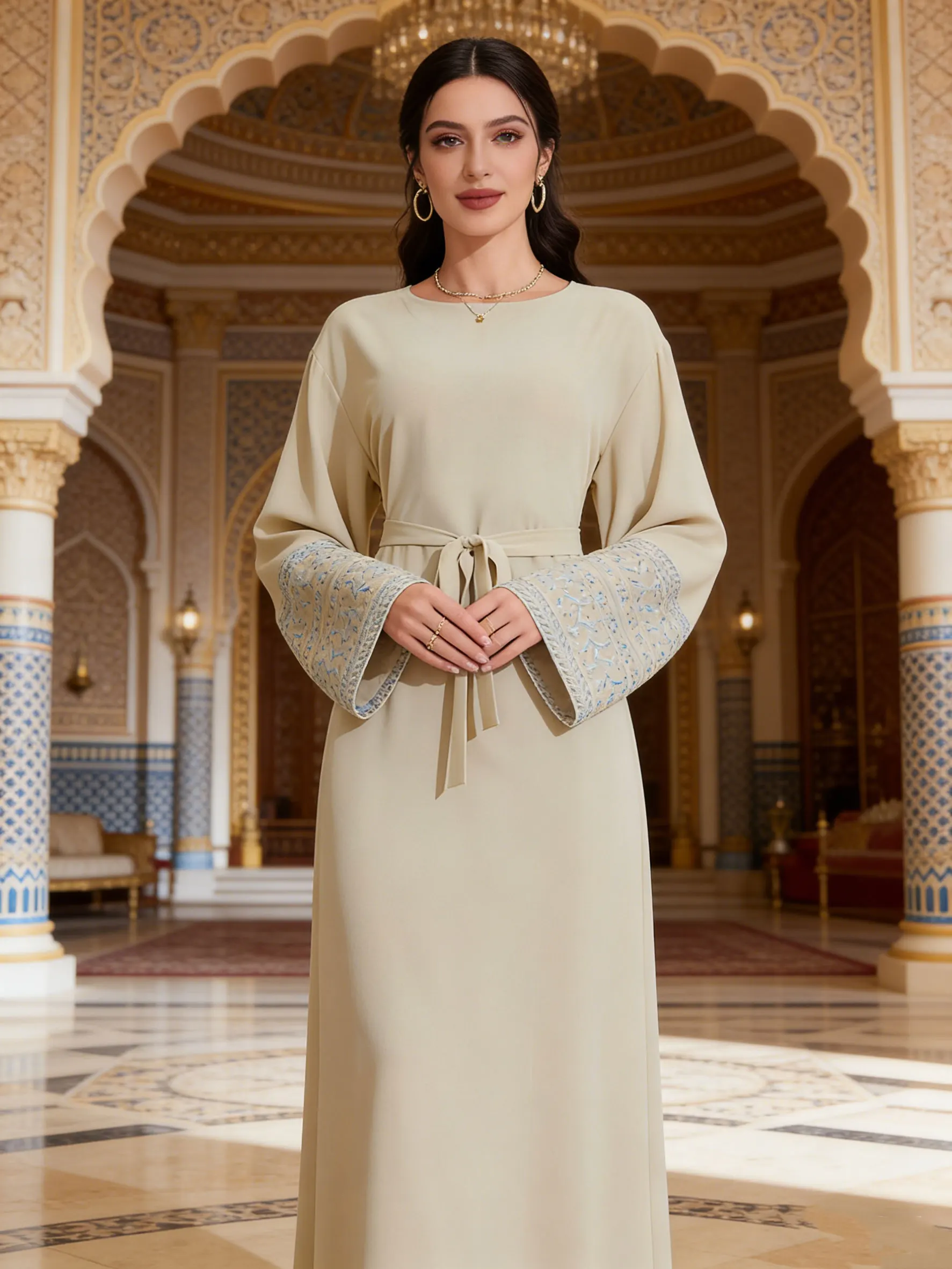 Nuovo modesto ricamato con cintura pullover Abaya Maxi abito da donna musulmano egiziano caftano Ramadan Jalabiya Islam abiti arabi sauditi