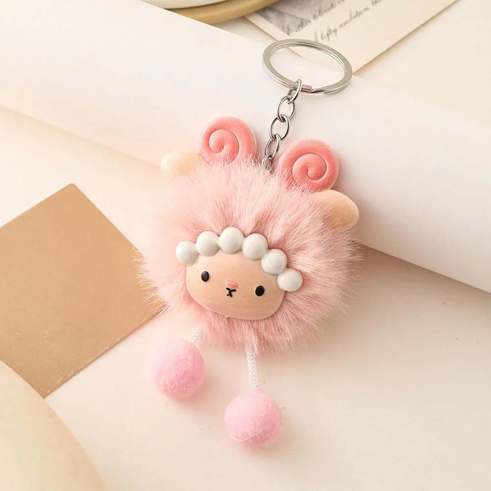 Soft Fluffy 2027 Plush Sheep Keychain Curly Horn With Feet New Year Sheep Key Ring Cute Colorful Small Lamb Bag Charm