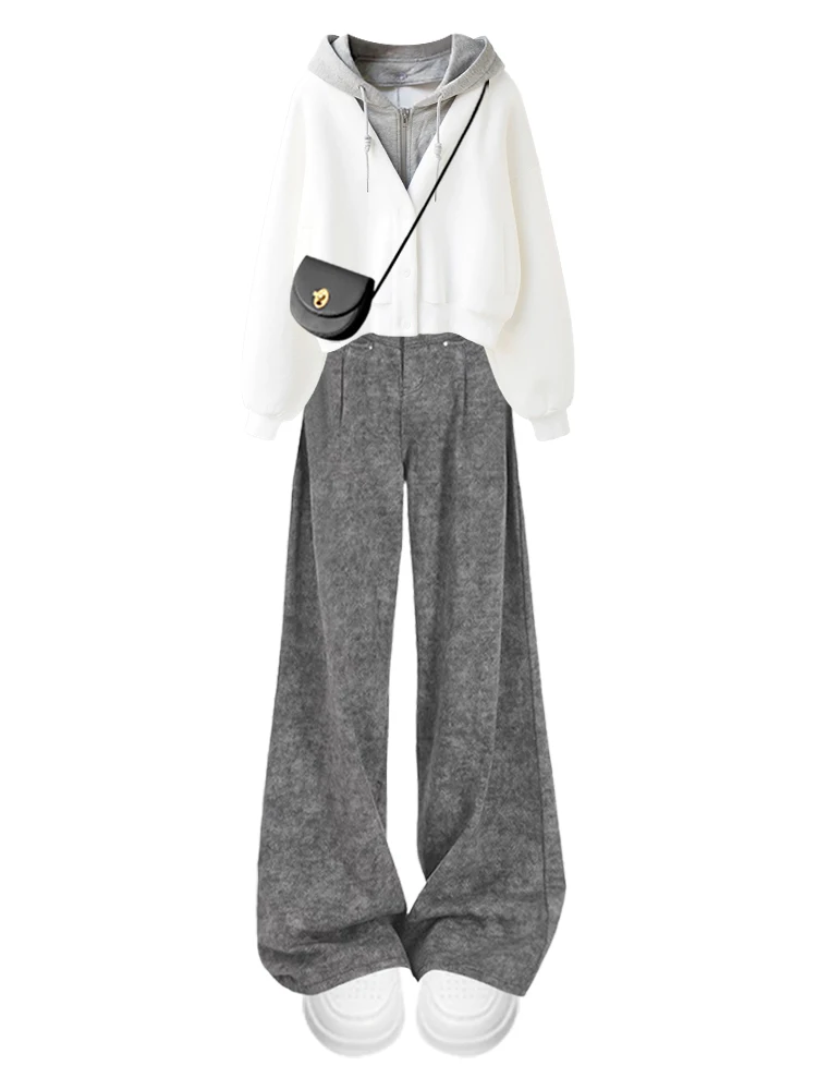 Set di abbigliamento sportivo autunno inverno Falso in due pezzi Patchwork casual ort Jaet Felpa Pantaloni vintage a gamba larga lunghi fino al pavimento