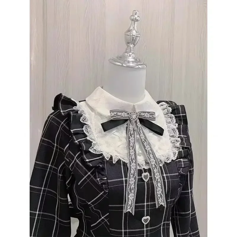 Japanese Sweet Vintage Plaid Dress Women Evening Party Clothing Long Sleeve Lolita Vintage Y2k Mini Dress Korean Fashion Chic