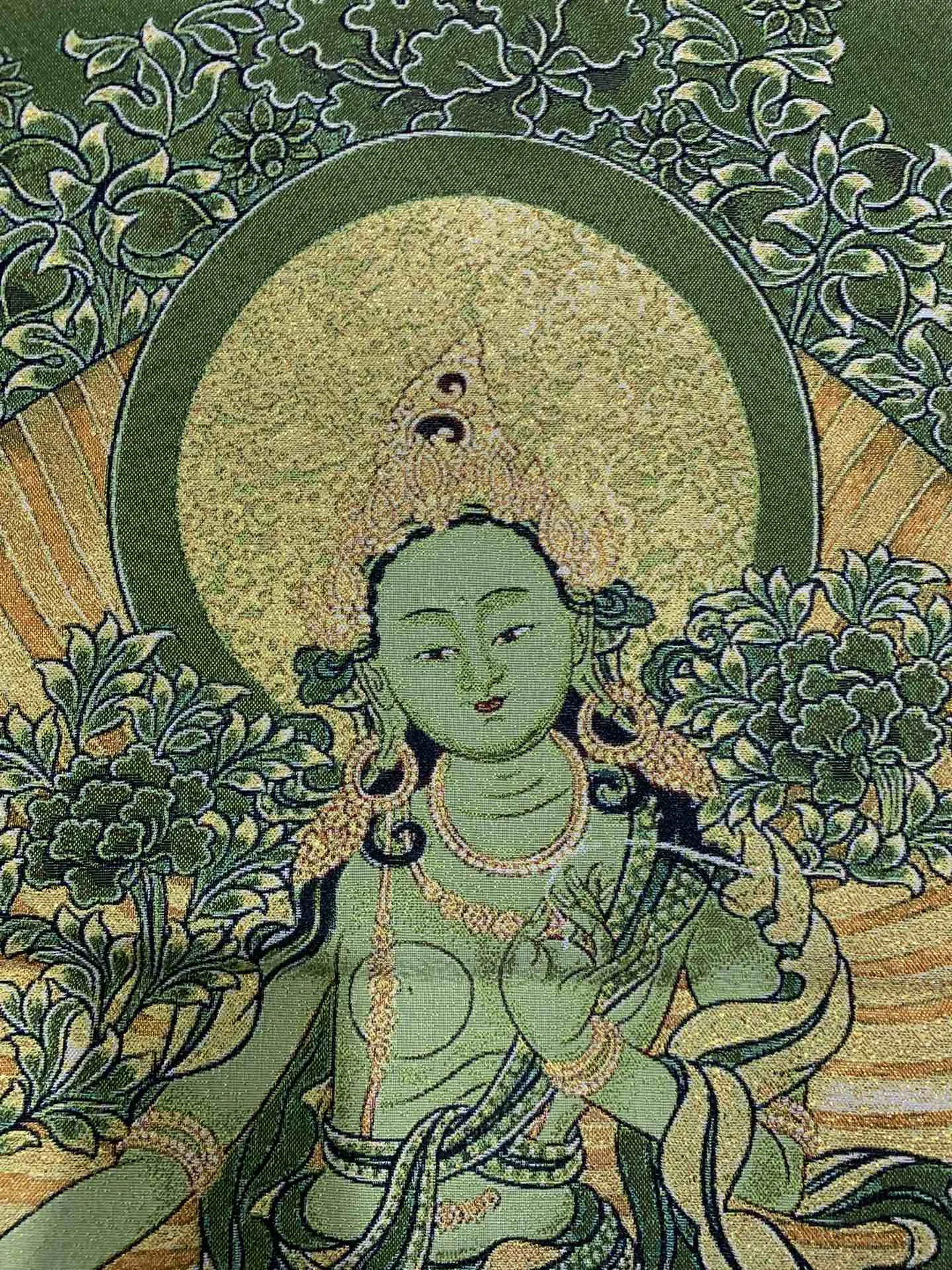 Chinese charm silk central hall mural weaving brocade green tara decorative hanging painting Thangka