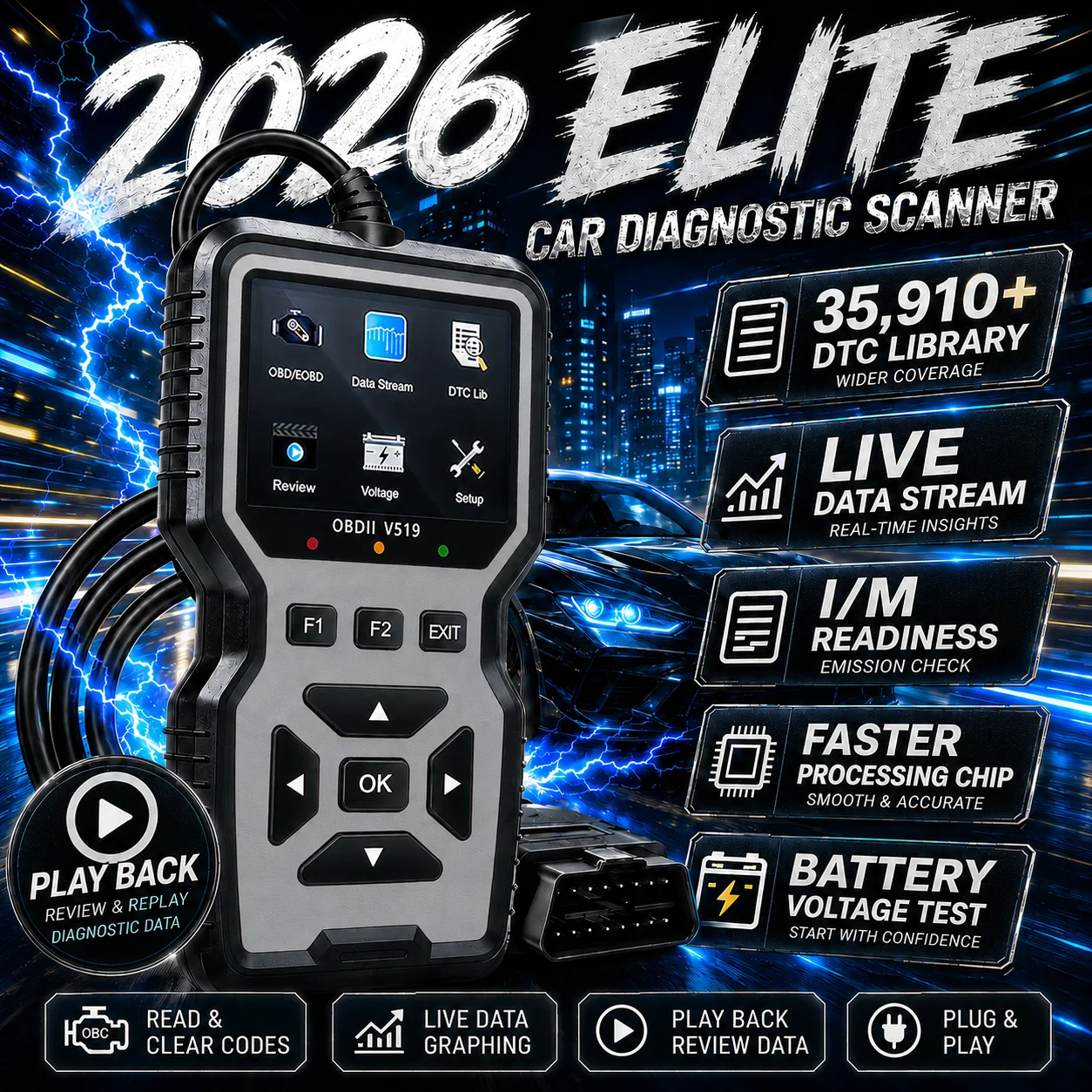 Scanner automobile professionnel V519 OBD2