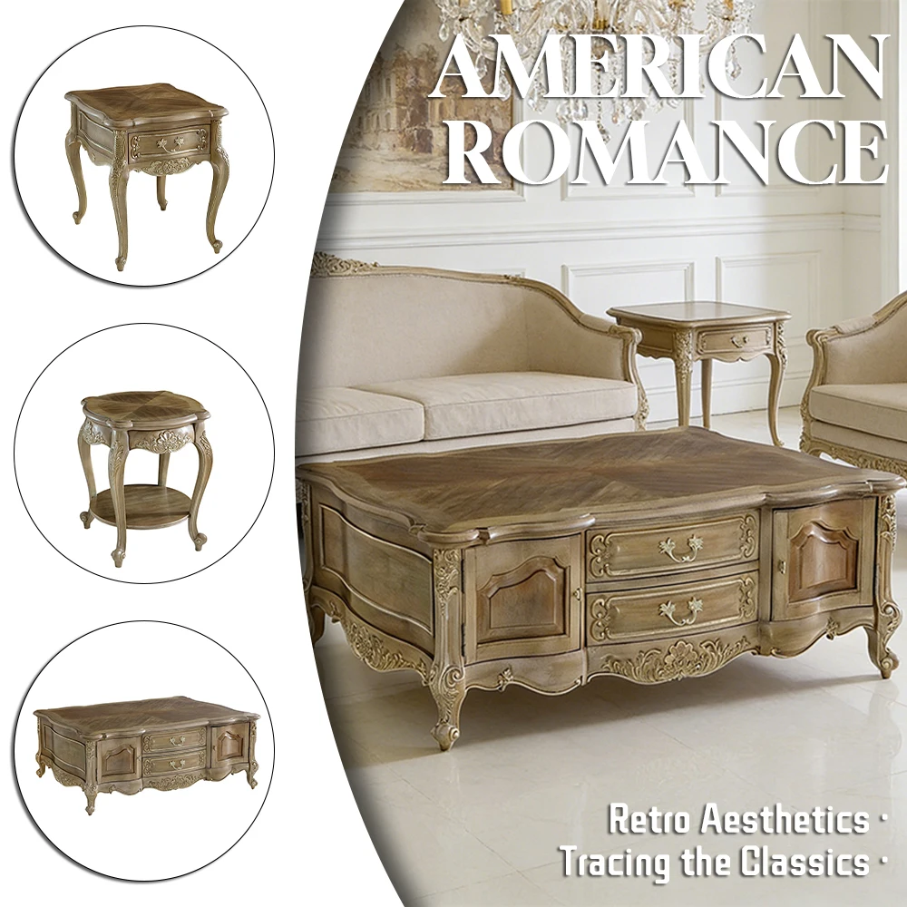 ！@Solid Wood Handmade Durable Retro Antique French Design Wooden Center Table for Living Room in Villa Apartment