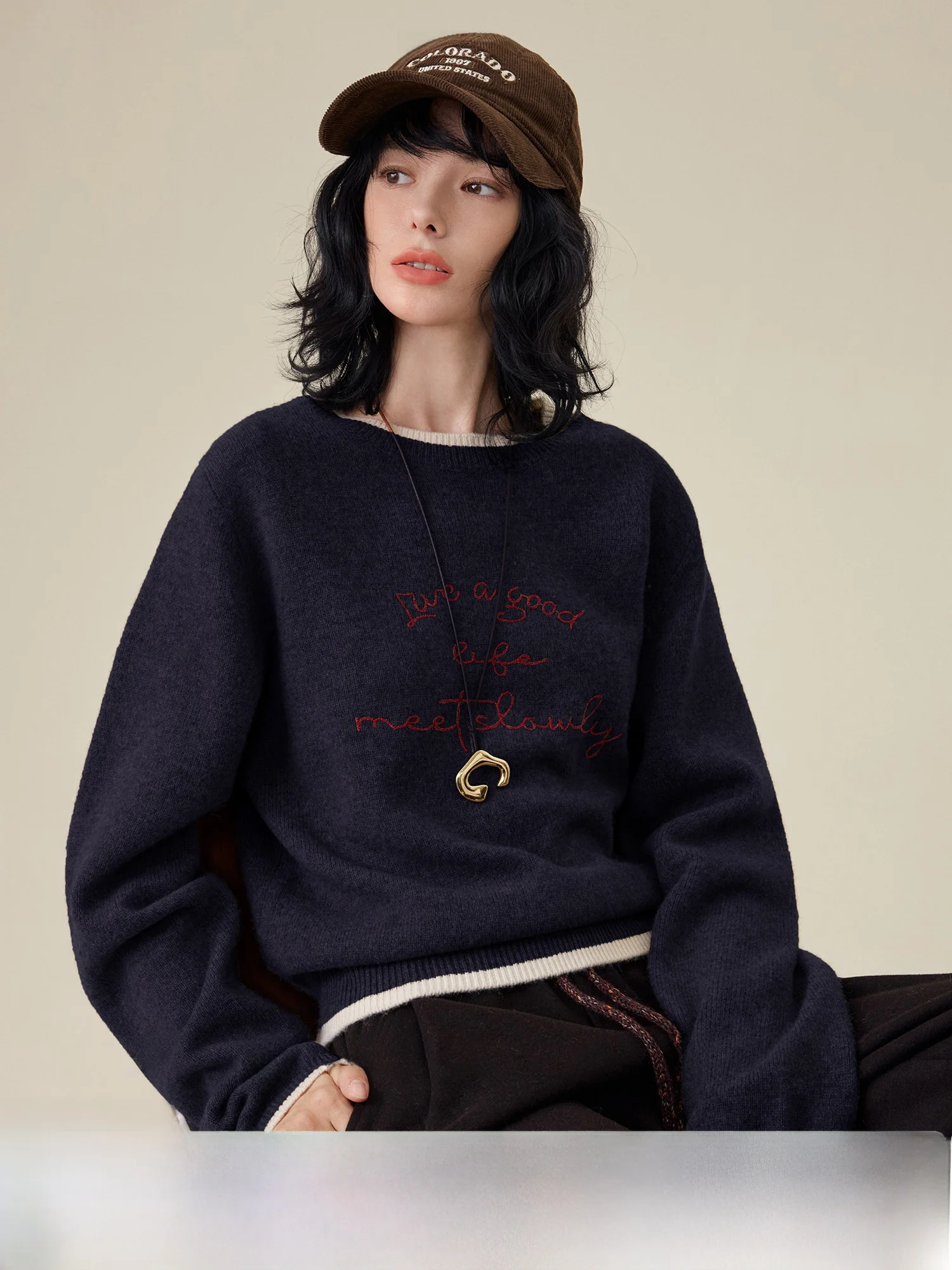 

Вязаный кардиган Miu Sle Color Blo с вышивкой, контрастными цветами и шерстью, женский, с длинными рукавами, круглым вырезом, пуловер, весна