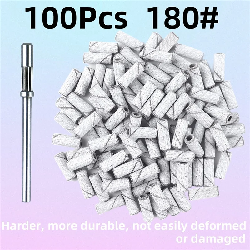 AB13-Nail Drill Bits 100 Pcs(180 Grit White Small Sanding Bands), 3.1Mm Mandrel Bits, Nail Bits, Sanding Band