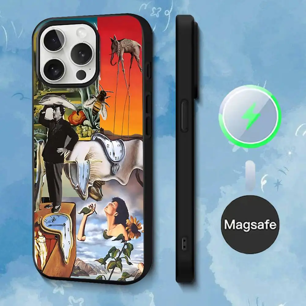 Etui na telefon S-Salvador D-Dali Art do iPhone'a 17, 16, 15, 14, 13, 12, 11, Pro, Max, Plus, Mini, SE4, E z magnetycznym systemem Magsafe do ładowania bezprzewodowego