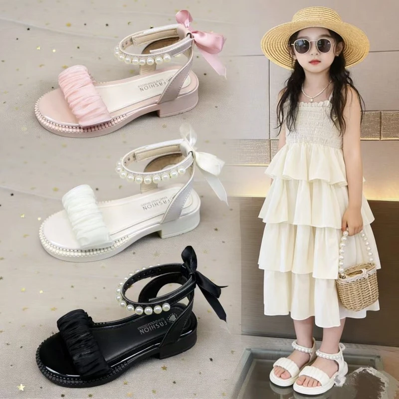 

Little Girls Strappy Leather Sandals with Cute Bow 2026 New Summer Toddler Princess Party Shoes Soft Sole Trendy School Party