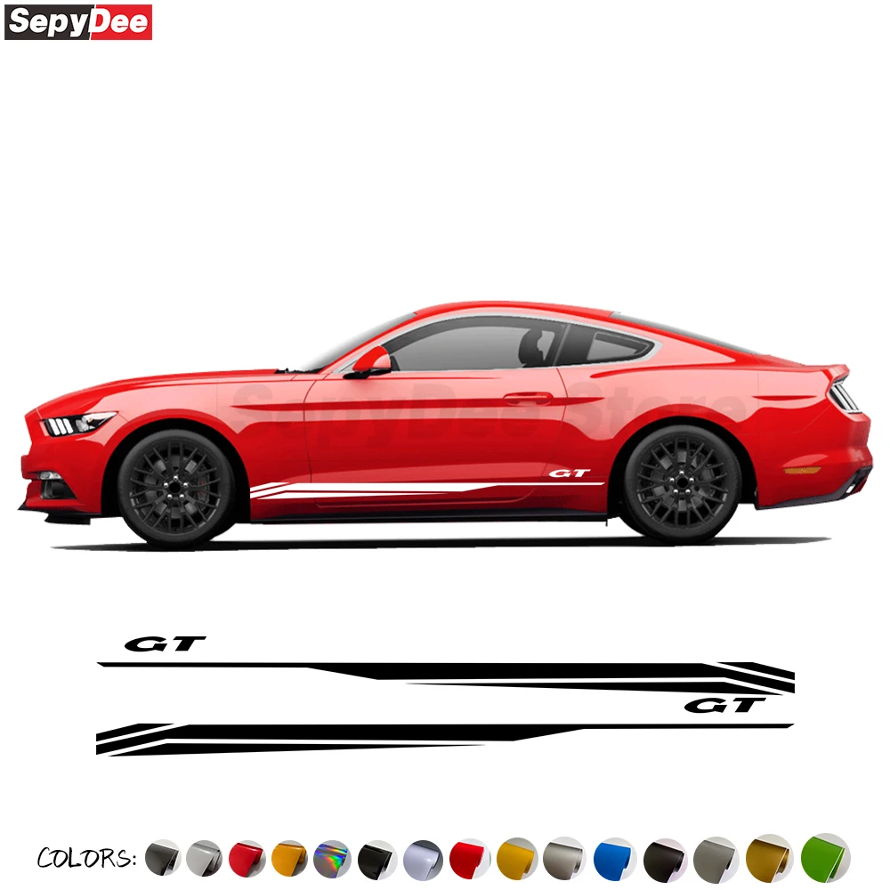 

2Pcs Racing Sport Car Body Door Side Stripes Skirt Stickers for Ford Mustang Coupe GT 2015- Shelby GT500 GT350 Car Accessories