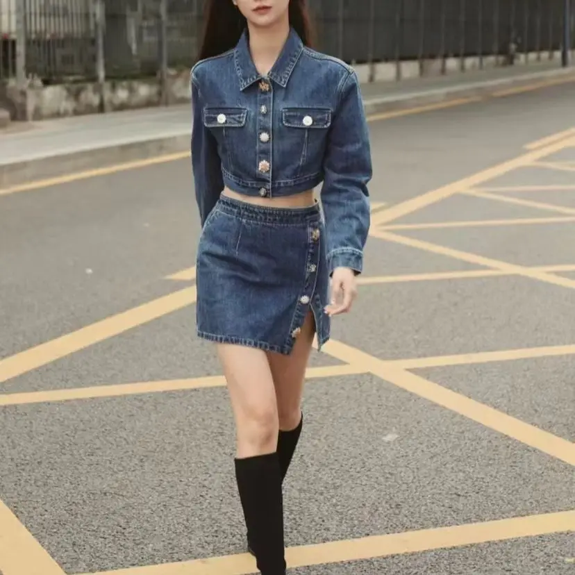 

Women's denim suit fashion casual short coat + mini skirt