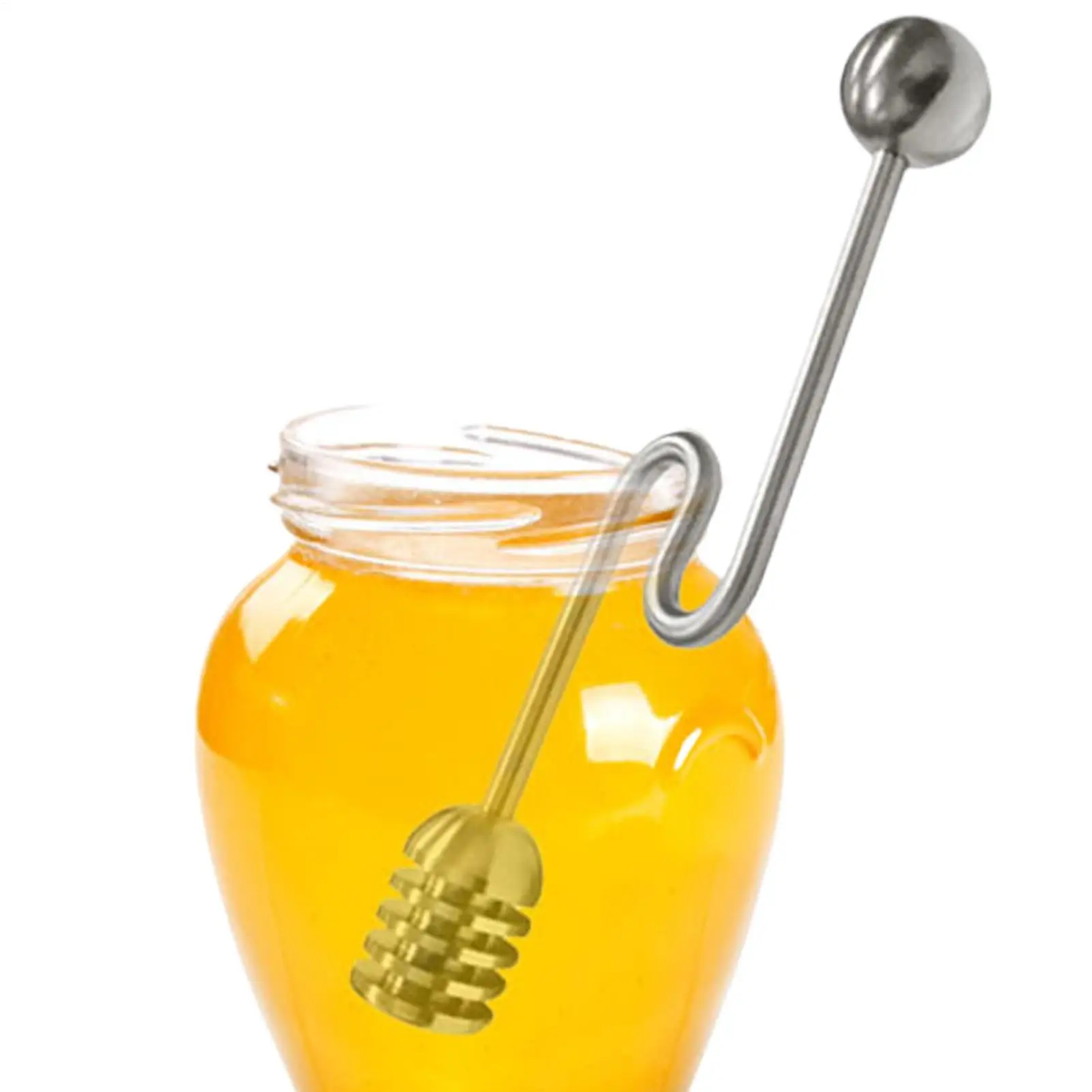 6-inch Honey Spoon Stick Curved Handle Stainless Steel Spiral Syrup Server Honey Dripper Stirrers Reusable Honey Dipper