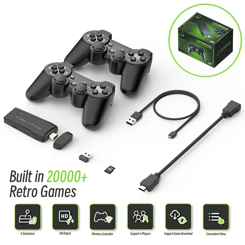 

New Video Game Console 2.4G Double Wireless Controller Game Stick 4K 20000 Games 128GB Retro Games for PS1/GBA Kids Gifts