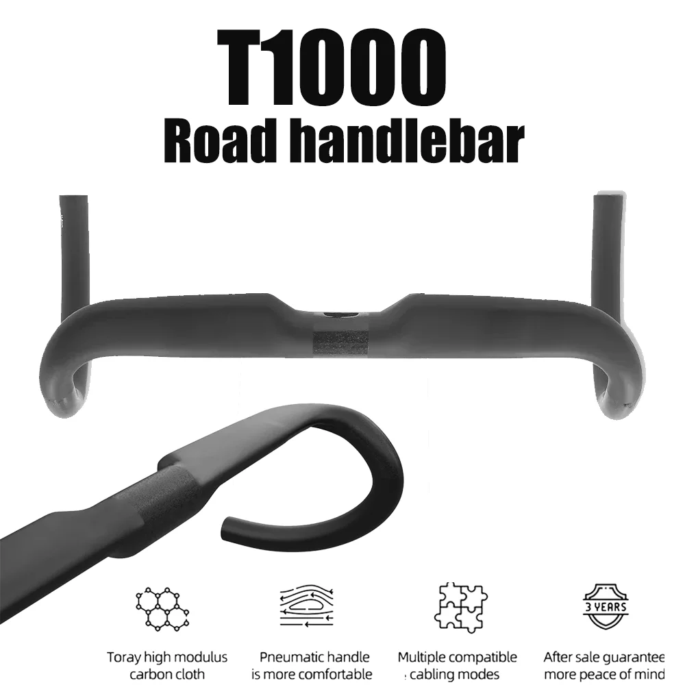 ULLICYC T1000 Road Handlebar 360mm/380mm/400mm/420mm Black Matt Fully Internal Routing Road Bicycle Gravel HandleBar