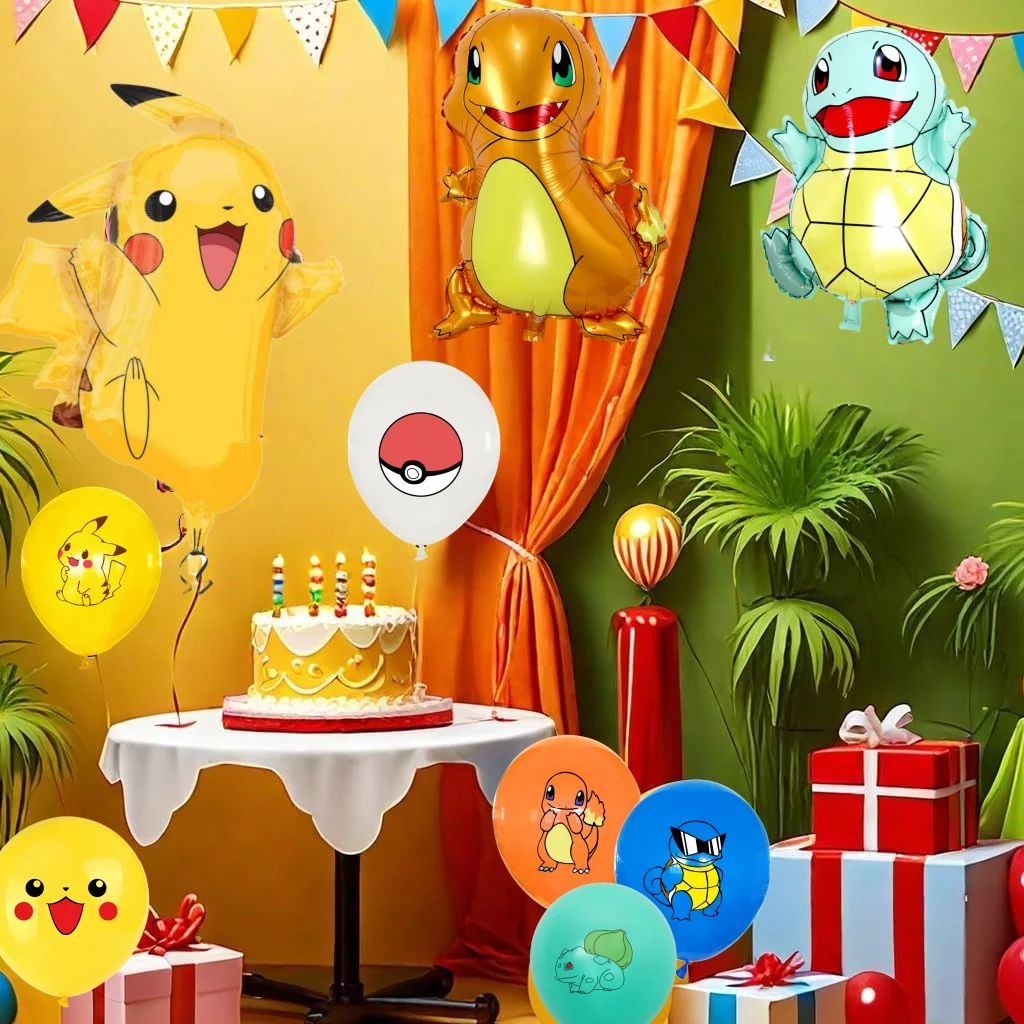 Pokemon Balloon Set Birthday Party Decor Pikachu Foil Balloon Charmander Squirtle Bulbasaur Birthday Foil Balloon Gift Doll Toy