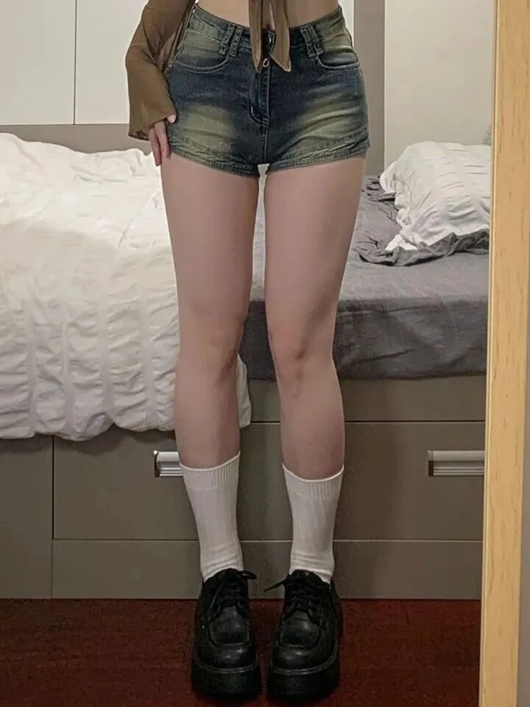 الصيف النساء الكورية الرجعية مثير رقيقة الساخن الدنيم السراويل الجينز سيدة السراويل الصغيرة الفتيات ضيق مطاطا شارع العليا جينس قصير جدا