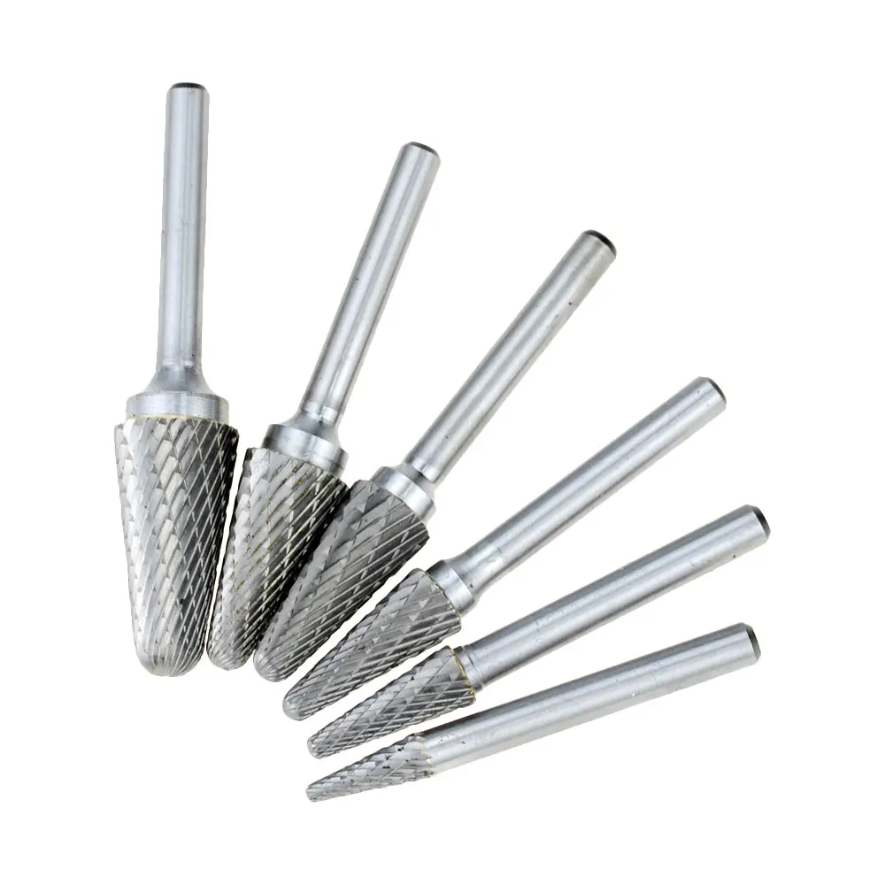 L-Type Alloy Rotary File Conical Double Thread Tungsten Steel Grinding Head Metal Wod Electric Grinding Milling Cutter