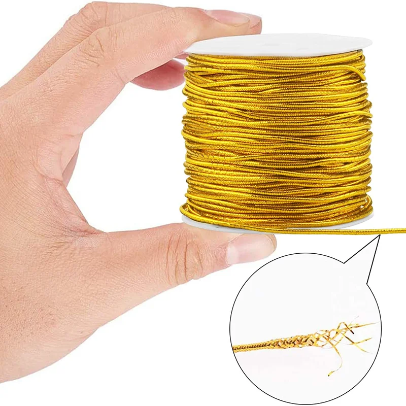 20Meter/Roll Metallic Elastic Cords Stretch Cord Ribbon Metallic Tinsel Cord Rope for Jewelry Making Craft Making Gift Wrapping