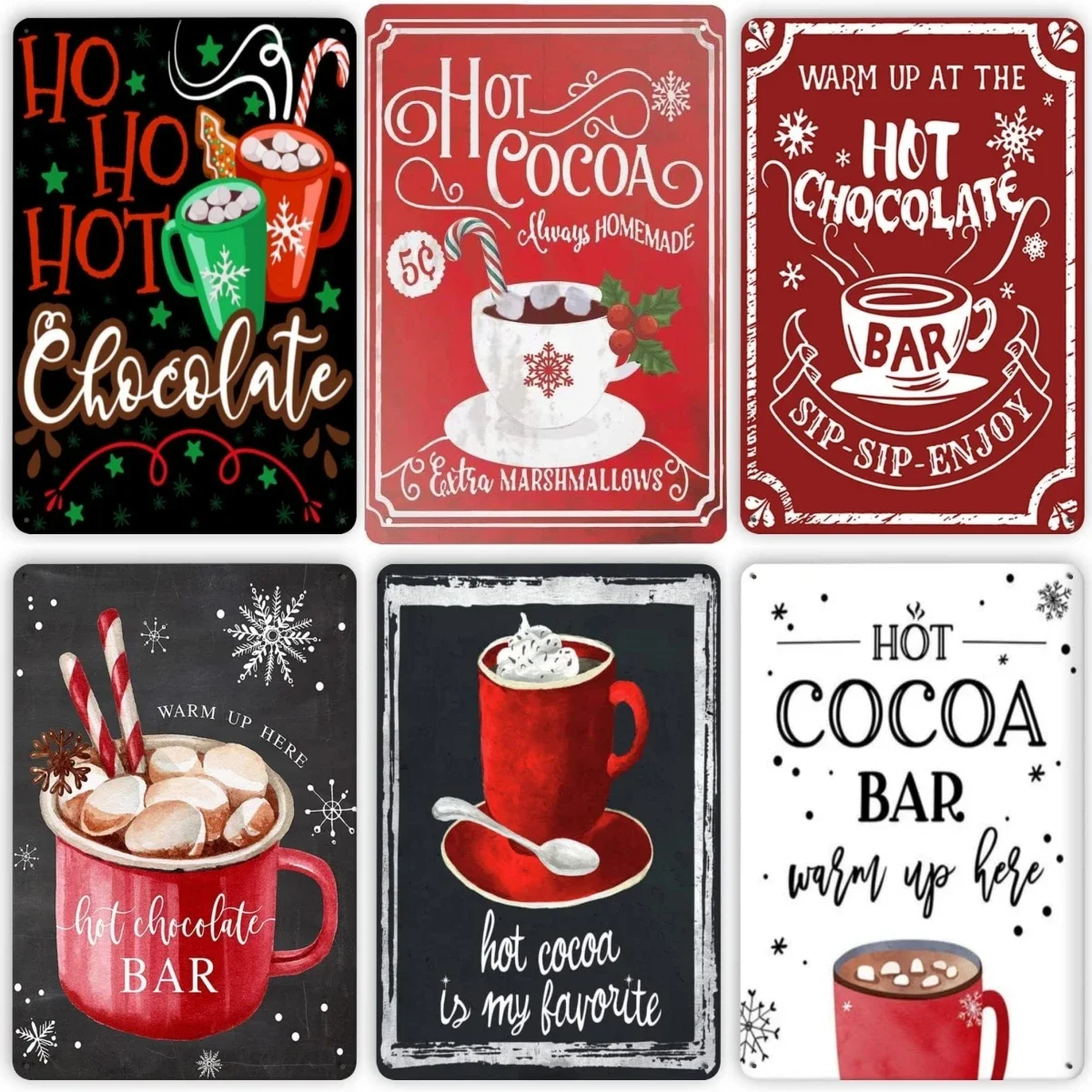 Nueva Barra de Chocolate Caliente Navideña, Letreros Metálicos de Decoración Navideña, Letreros de Metal Rústicos, Letrero de Hojalata Bonito, Regalo Vintage, Novedad Retro para Cafetería y Tienda