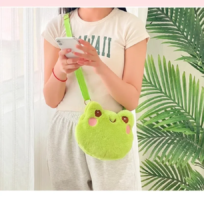 

Women Creative Funny frog plush shoulder bag Korean Girl cute cartoon key bag personality small doll bag