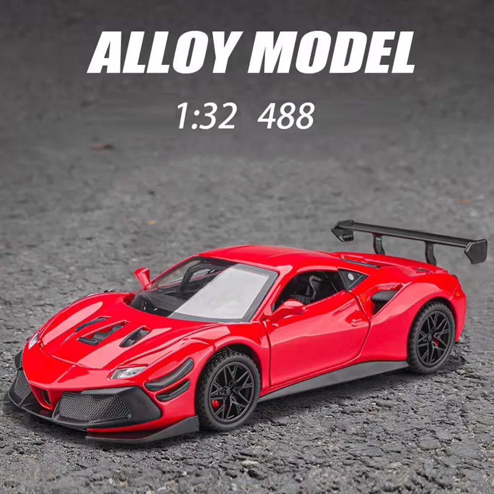 

1:32 F488 Sport Car Model Toys Alloy Diecasts Metal Pull Back Sound Light High Simulation Vehicle For Collection Children Gifts