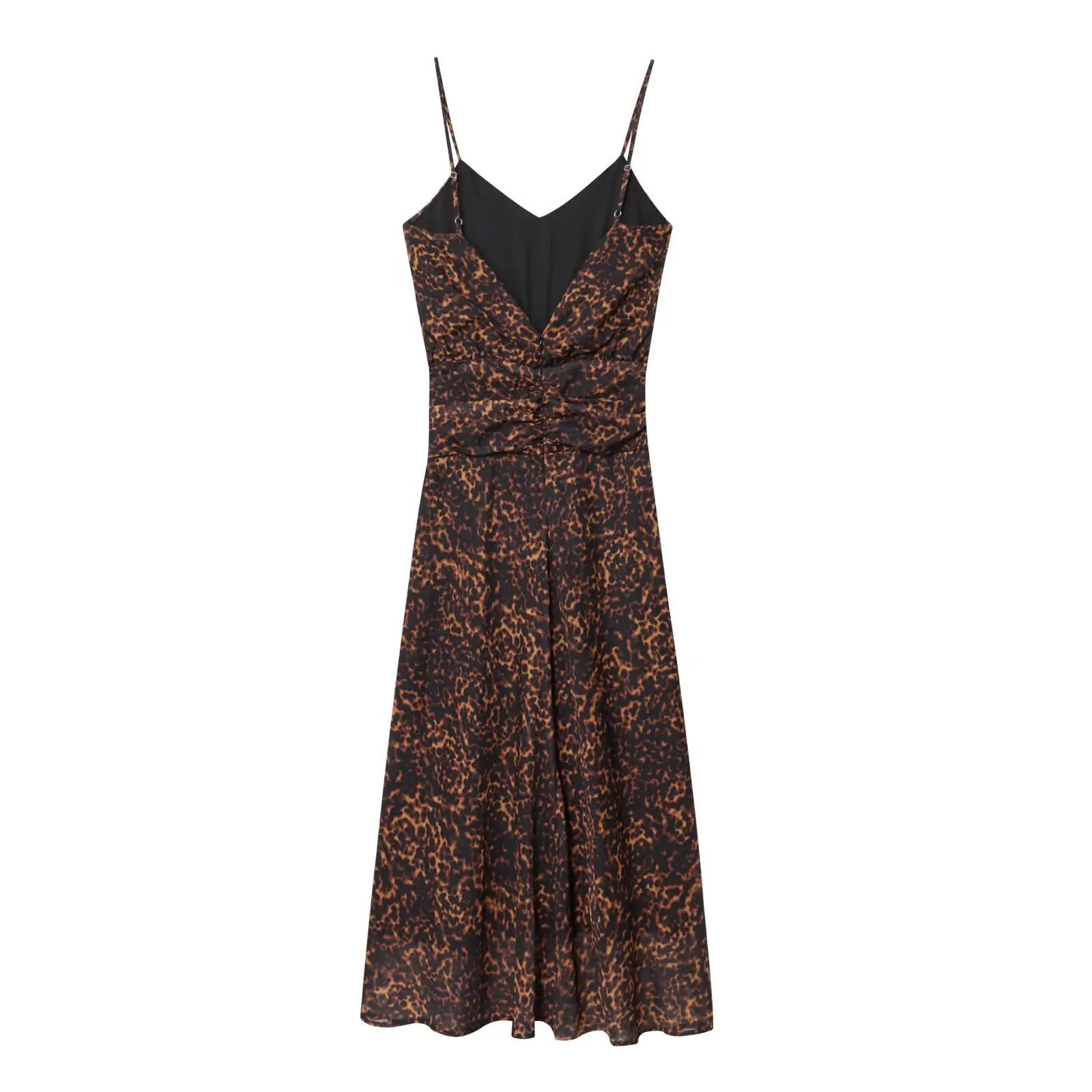 Vestido midi com estampa animal feminino, novo outono 2021, decote em v, costas abertas, elegante, cintura smocked, sexy, festa, vestidos longos