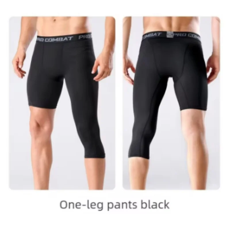 Men Compression Pants Base Layer Exercise Trousers Running Tight Sport Cropped One Leg Leggings Basketball Football Yoga Fitness