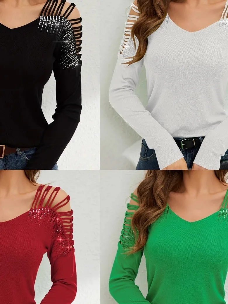 

Women's Slim Fit Long Sve T-irt V-Ne Hollow out Loose Sle Faionable Casual Cotton Top for Ladies And Teens