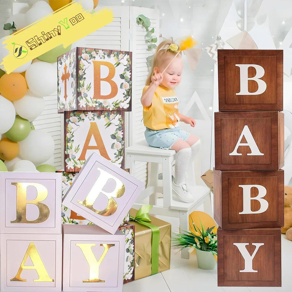 

4pcs Baby Shower Decorations Baby Balloon Boxes Blocks for Boy Girl 1st Birthday,Bridal Shower,Gender Reveal Party Decoration