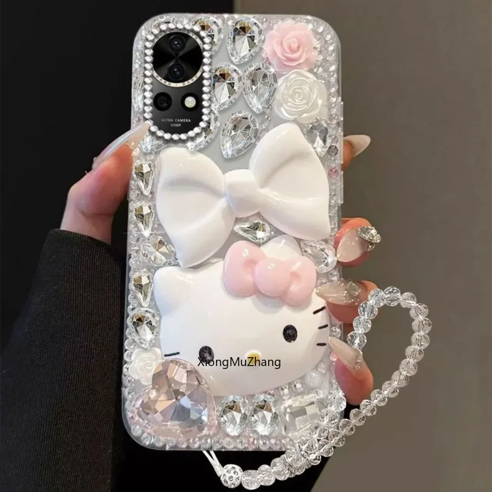 

Sanrio Hello Kitty Luxury Glitter Bling Crystal Diamond Phone Case for Huawei Nova13 13Pro 12 11 10 Nova Y91 Y90 Y72 Y71 Y61 Y60