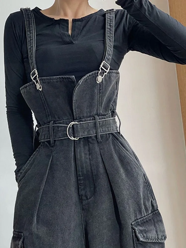 Sexy Denim Overalls Frauen neue Vintage Streetwear Overalls weibliche koreanische Mode gerade lose breite Bein lässige Jeans Hosen