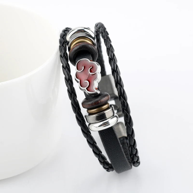 Anime Ninja Akatsuki Red Cloud Bracelet Cosplay Fashion Bangle For Fans Jewelry Leather Bracelet Gift