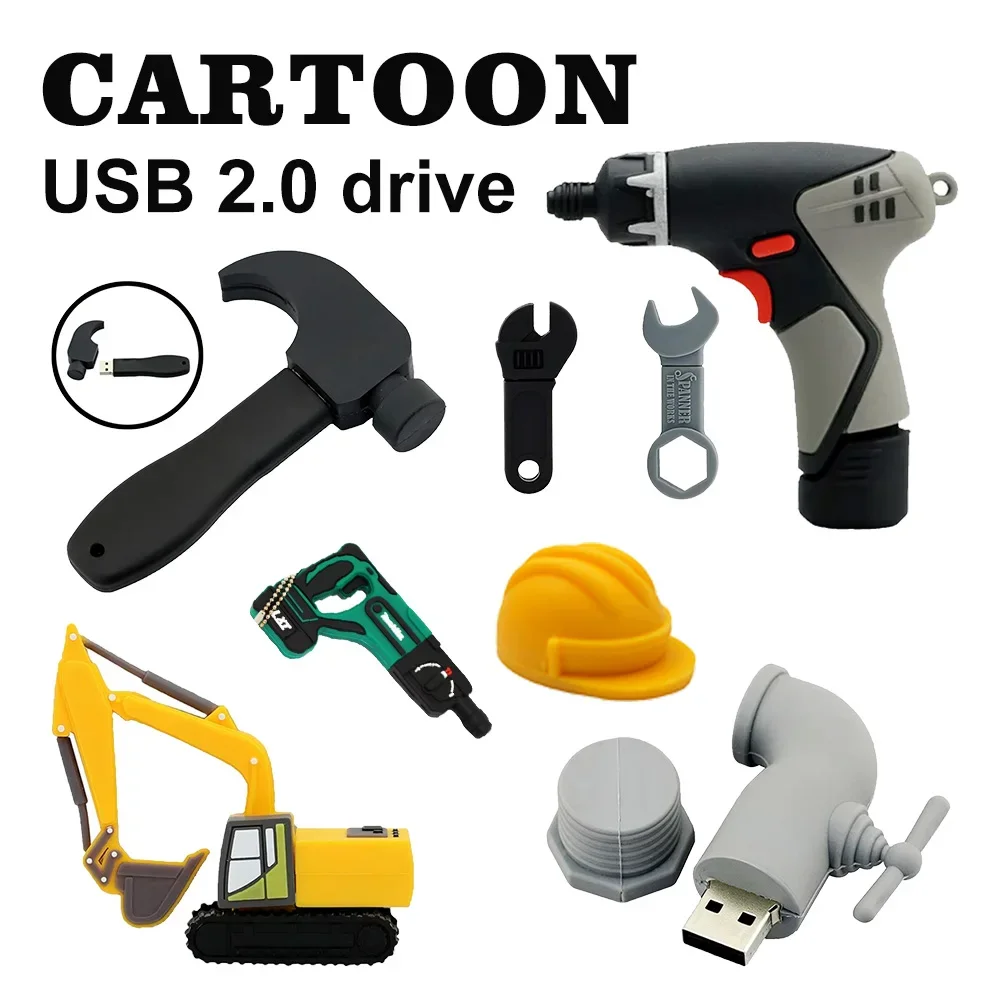 Cartoon Hardware Tool USB 2.0 Flash Drive 128GB 64GB Pendrive Hammer Faucet 4gb 8gb 16gb Hydrant Wrench Electric Drill U disk