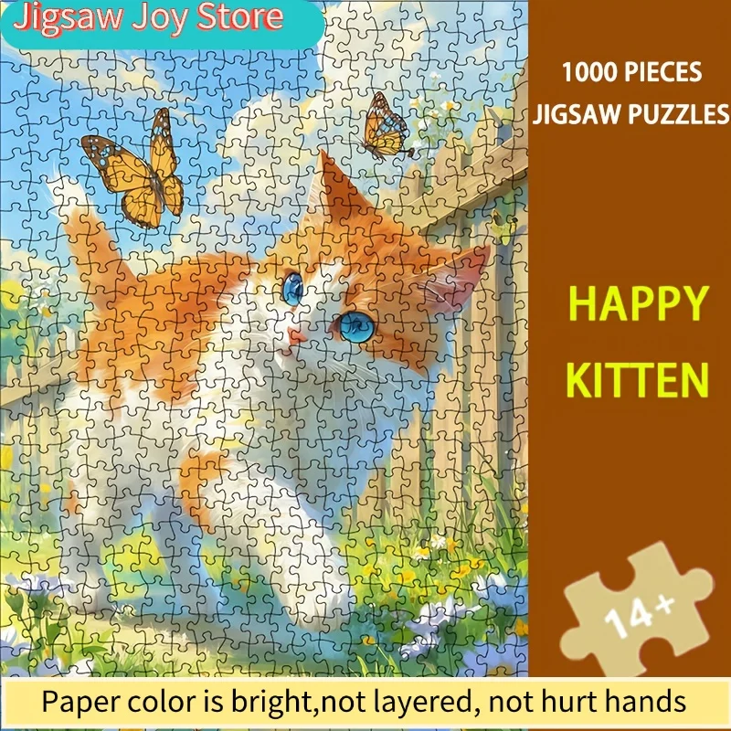 

Пазл с изображением счастливого котенка - настенное панно в стиле бохо 70x50 см, идеально подходит для любителей кошек, готов к подарку, в премиальной упаковке