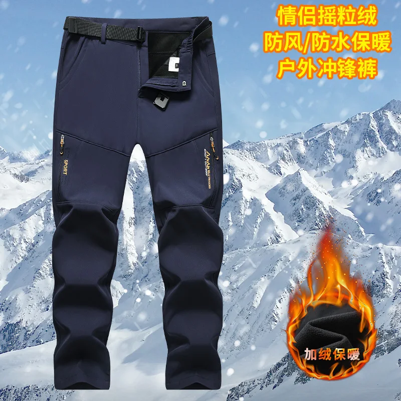 Imagem -03 - Calças de Caminhada de lã Grossa para Homens e Mulheres Windproof Impermeável Calças de Carga Treking ao ar Livre Escalada Camping Casal Inverno