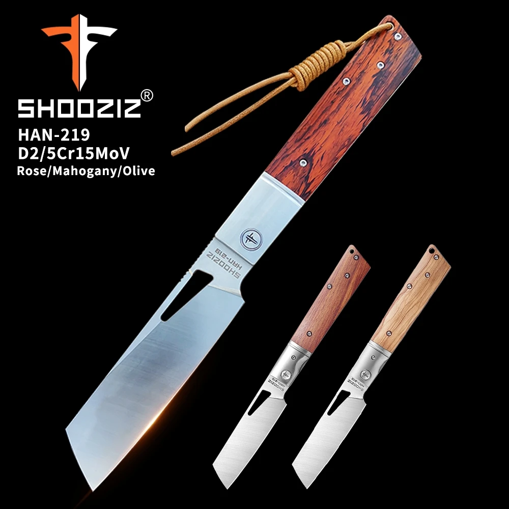 

SHOOZIZ Knives,Folding Knife,D2+Rose Wood EDC Pocket Knife for Men, 5Cr15MoV + Olive/Mahogany Wood for Outdoor Camping Tool