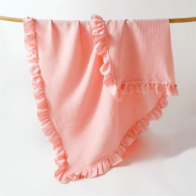 ins new baby solid color lace gauze blanket children's cover blanket ruffled baby bath towel wrap towel hold quilt