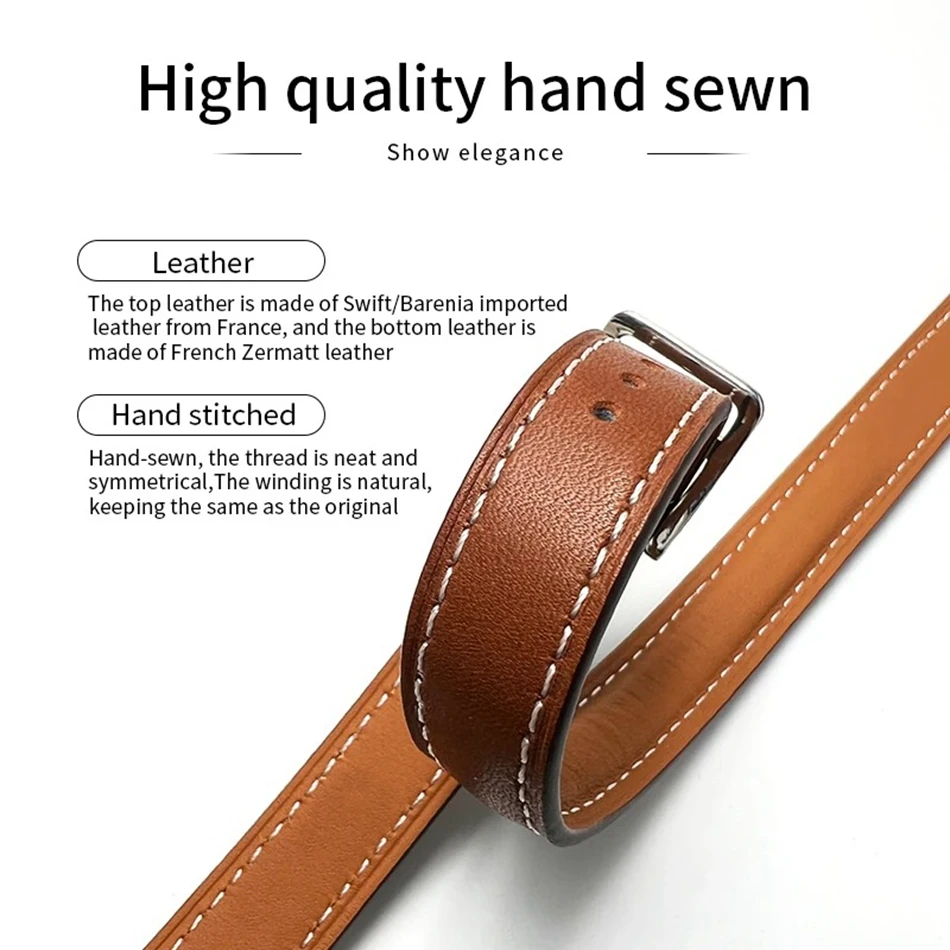 Soft Double Tour Cowhide Leather Strap For Apple Watch Series 9 8 7 6 SE 5 4 38/40/41/42/44/45mm IWatch Ultra 2 49mm Watch Band