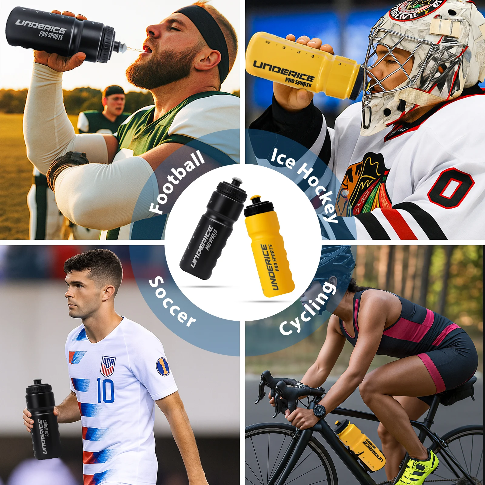 Buz hokeyi su şişesi hokey şişesi 1000ML BPA ücretsiz hokey ekipmanları için buz hokeyi futbol Lacrosse şişe hokey aksesuarla