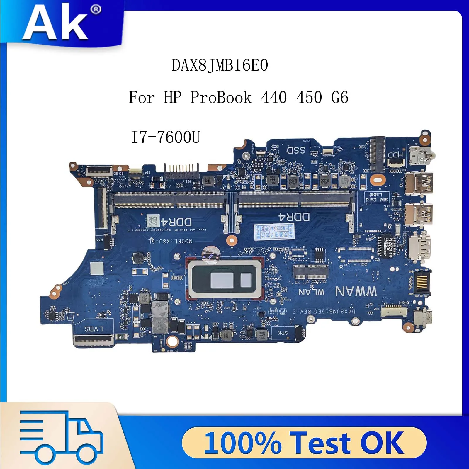 

For HP ProBook 440 450 G6 Notebook Mainboard DAX8JMB16E0 L44884-601 L44885-601 L44881-601 L44883 I3 I5 I7 8th Laptop Motherboard