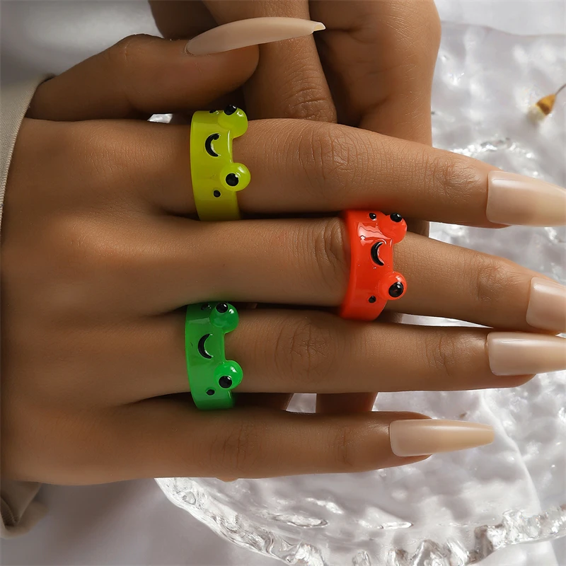 3pcs Fashion Frog Luminous Ring for Women Men Fluorescent Rings Animal Glow In Dark Acrylic Ring Jewelry Set freeshiping items