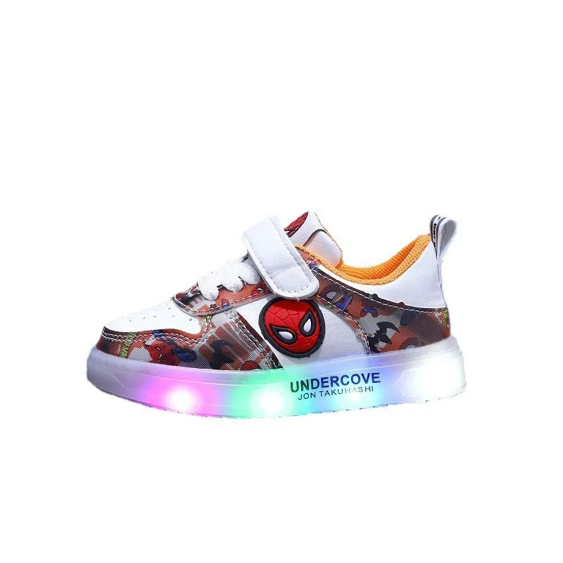 Disney Led Shining scarpe Casual Cartoon Leather scarpe sportive per ragazzi ragazzi Trend bambini scarpe bianche Sneakers taglia 21-30