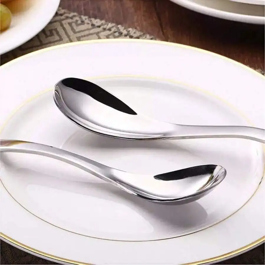 

Stainless Steel Korean Style Soup Spoon Set Heavy Duty Short Handle Ramen Spoon For Adults
