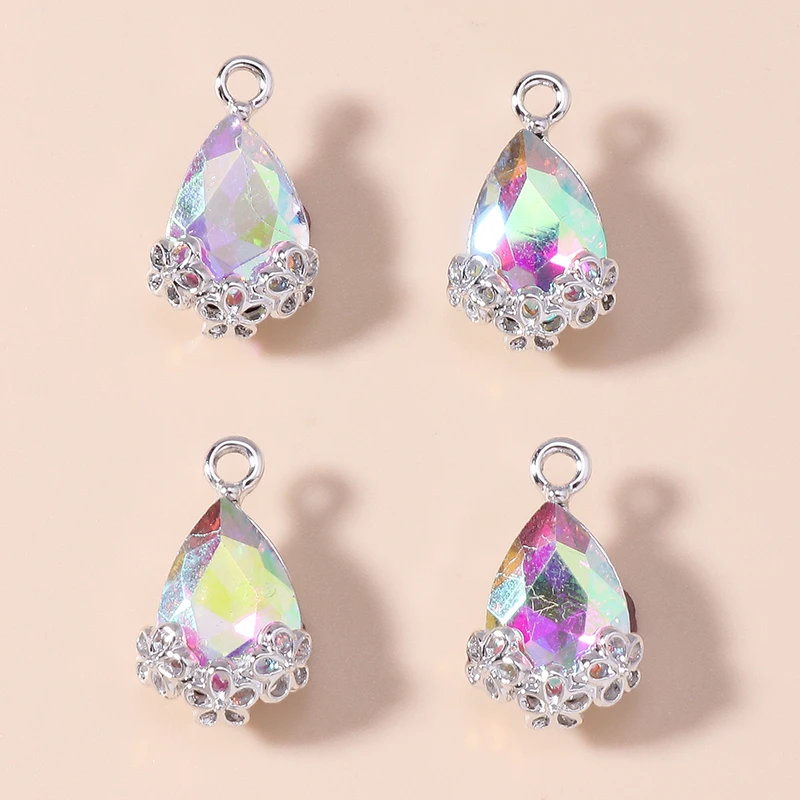 10 Stück luxuriöse Statement-Charms mit großem Zirkon, Wassertropfen, Vintage-Blumen, königlich glänzende Kristall-Anhänger für die DIY-Schmuckherstellung – Detail 4