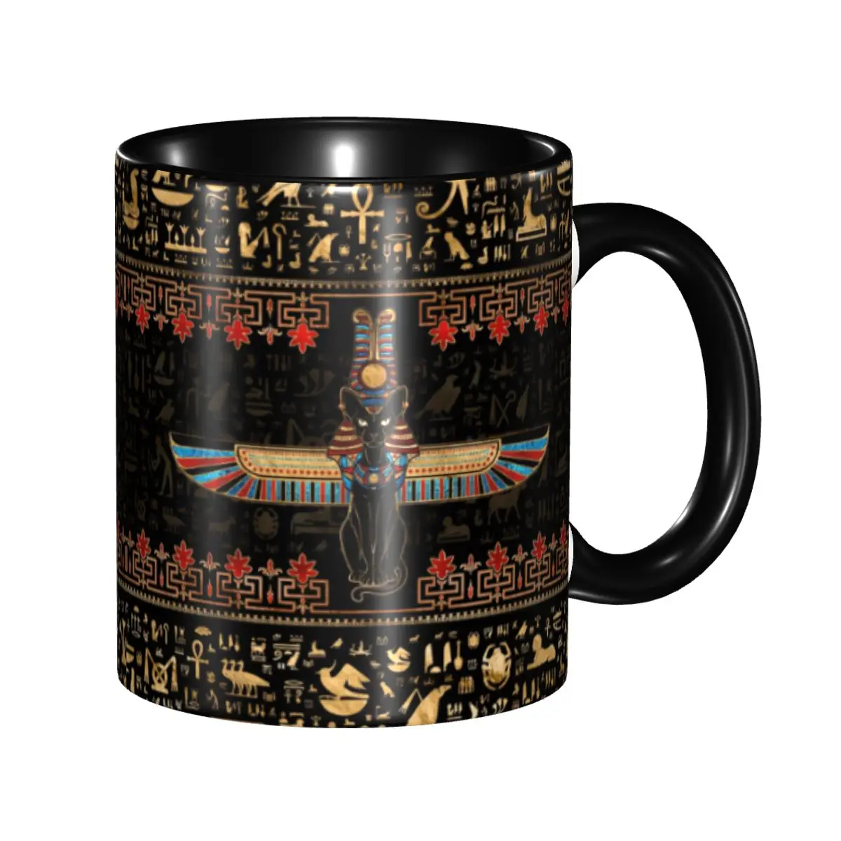 

Ancient Egyptian Cat Hieroglyphics Coffee Mug DIY Custom Bastet Ceramic Tea Milk Mug Cup
