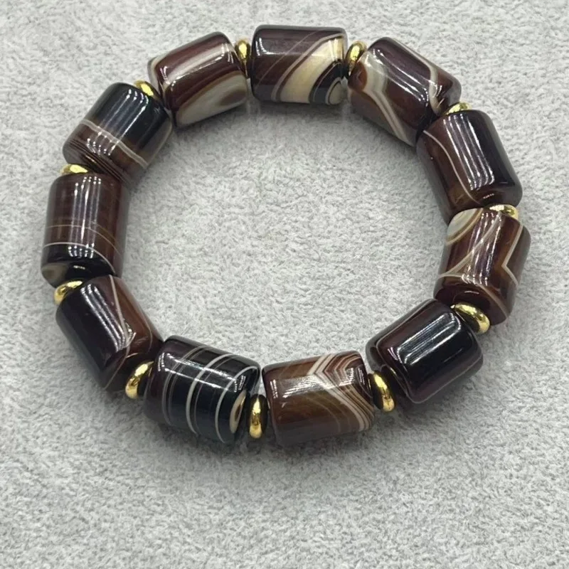 

Natural silk-wrapped agate bucket beads hand row Passepartout men's bracelet beads bucket beads ethnic style