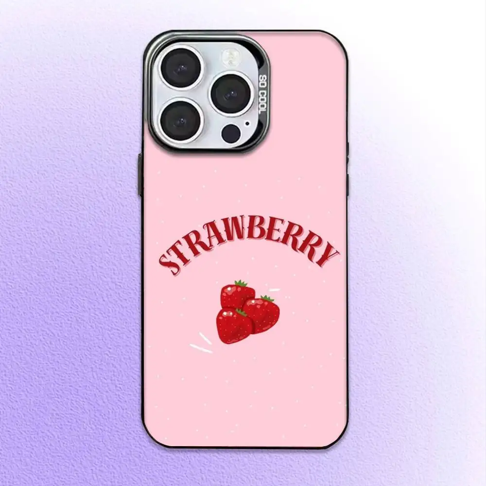 حافظة هاتف S-Strawberry Cute Shortcak لهاتف iPhone17,16,15,14,13,12,11 Plus، Pro Max غطاء مقاوم للصدمات من الحلوى السوداء غير اللامعة
