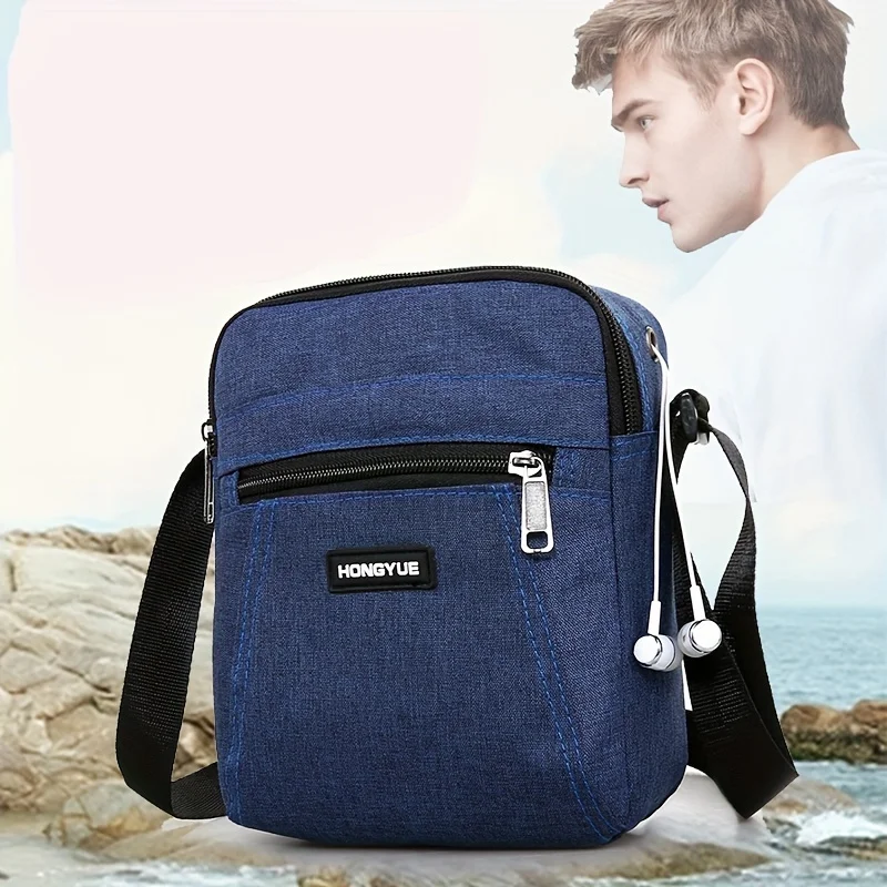 Casual Mini Messenger Bag for Men, Durable Oxford Cloth Crossbody Shoulder Bag, Multi-Pocket Daily Travel Sling Bag