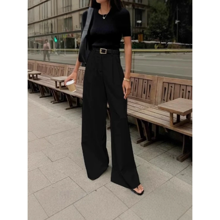 

Белые женские брюки-палаццо с высокой талией, модные, универсальные, для офиса, осенний сезон