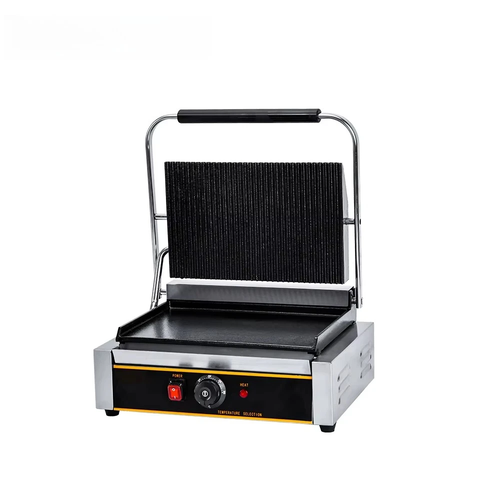 Commercial Industrial Electric Non-Stick Stainless Steel Single Board Mini Contact Grill for Sale